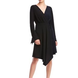 Bailey‎ 44 Dress Womens Sz 4 Marlin color block chiffon Asymmetrical Faux wrap